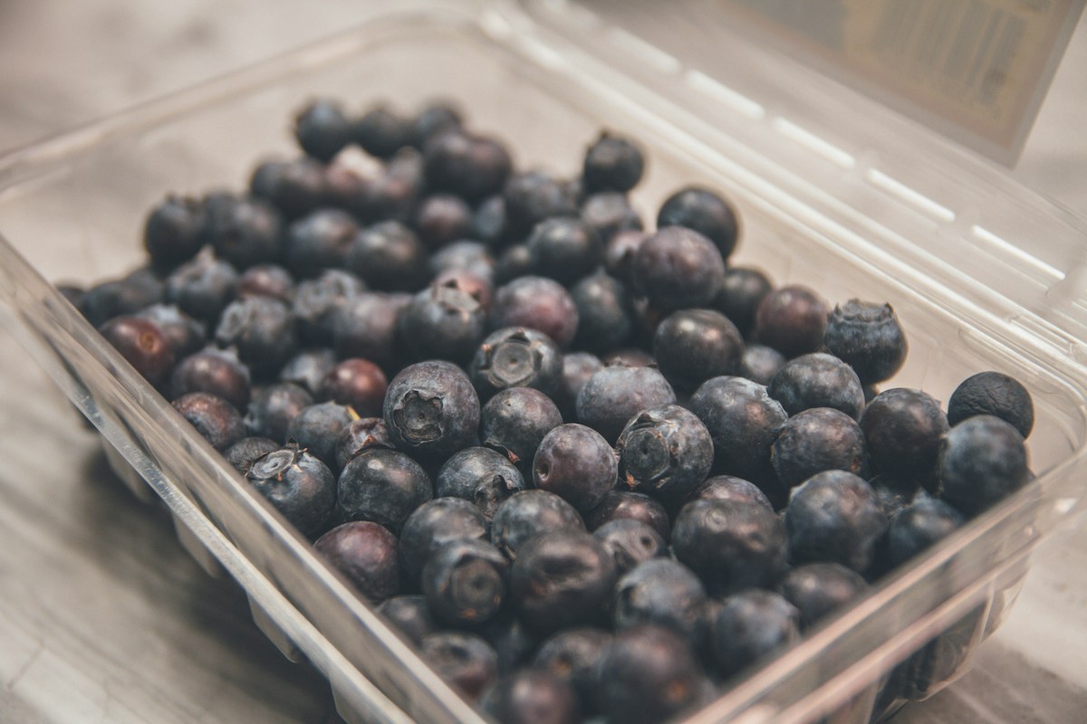 Fresh blueberries in a clear protective punnet